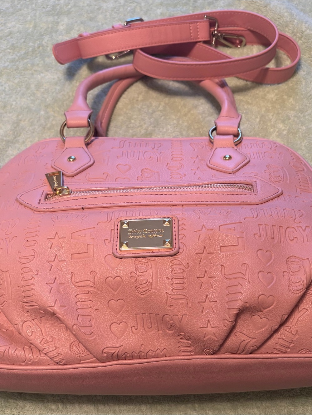 Juicy Couture Pink Embossed Dome Satchel with Gold Hardware